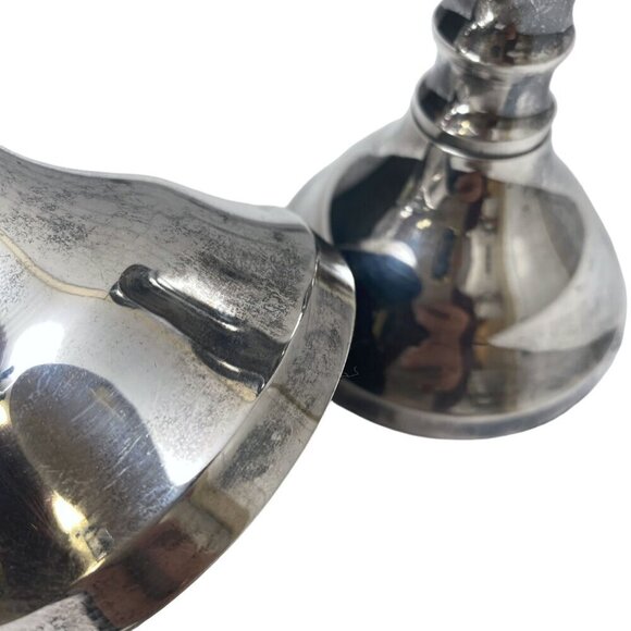 POTTERY BARN Candlesticks Pair Silvertone Metal 8.5" Candle Holders - Picture 7 of 7